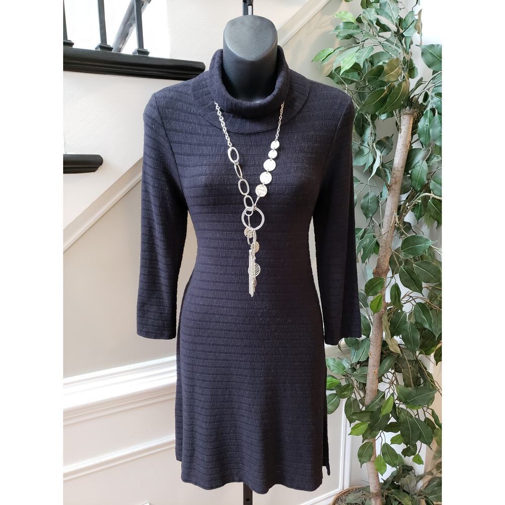 Puella Sweater Dress Women S Black Polyester Blend Turtleneck Ribbed Knit